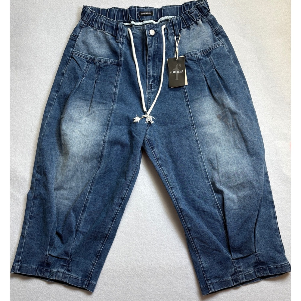Flamingals Blue Denim Culottes Balloon Leg Drawstring Shorts Plus Size 3XL NWT - Picture 3 of 9